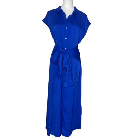 Cushnie Women's Coblat Blue Button Down Cut Out Back Maxi Dress Size Large - Picture 2 of 11